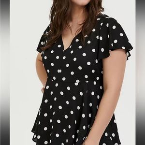 Torrid Georgette Blouse Black & white Polkadot 00X Med/Large NEW